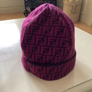 FENDI Pink/ Brown Beanie With All-Over Ff Motif